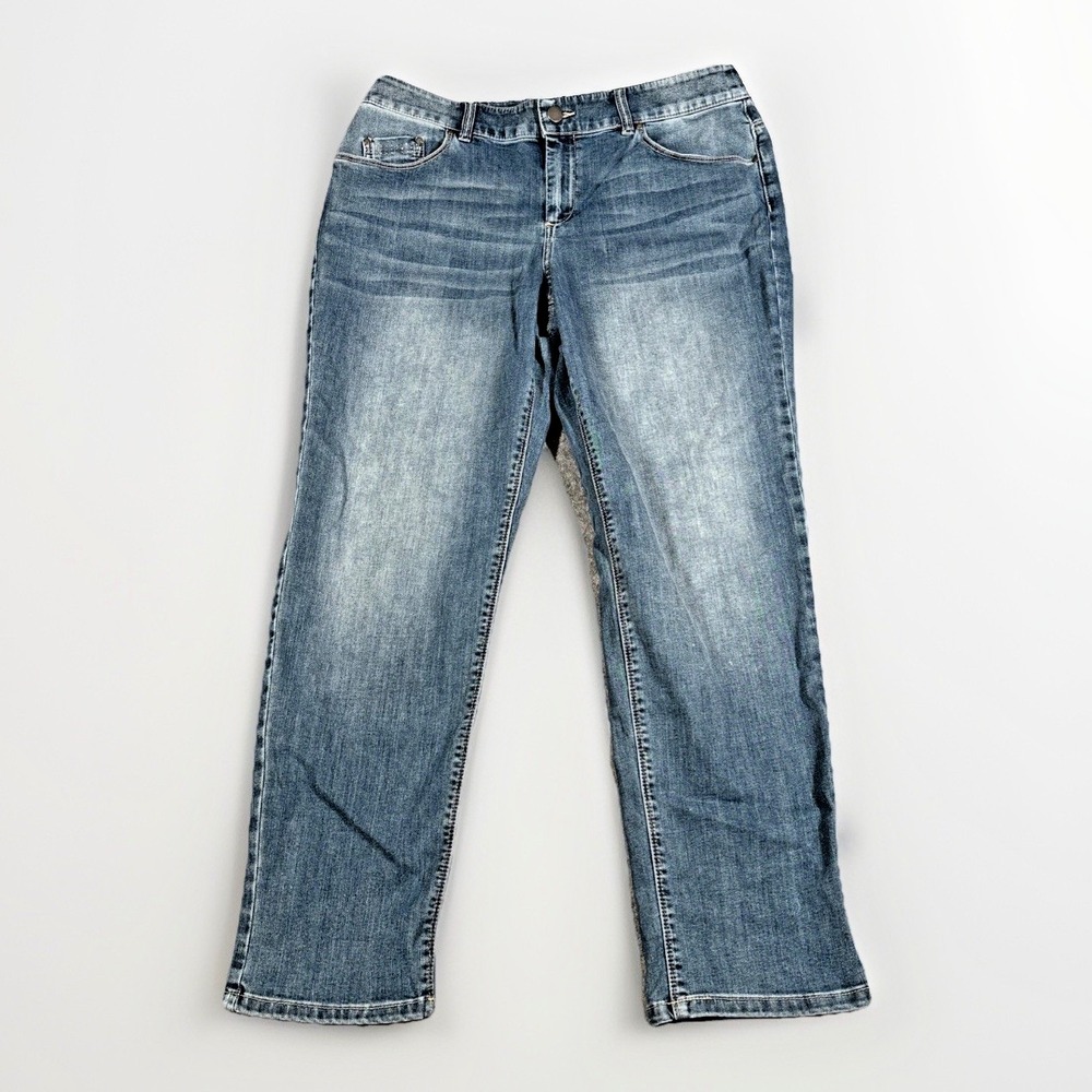 Chico's Platinum Jeans Womens‎ 1.5 Medium Blue Straight Leg Rhinestone Detail